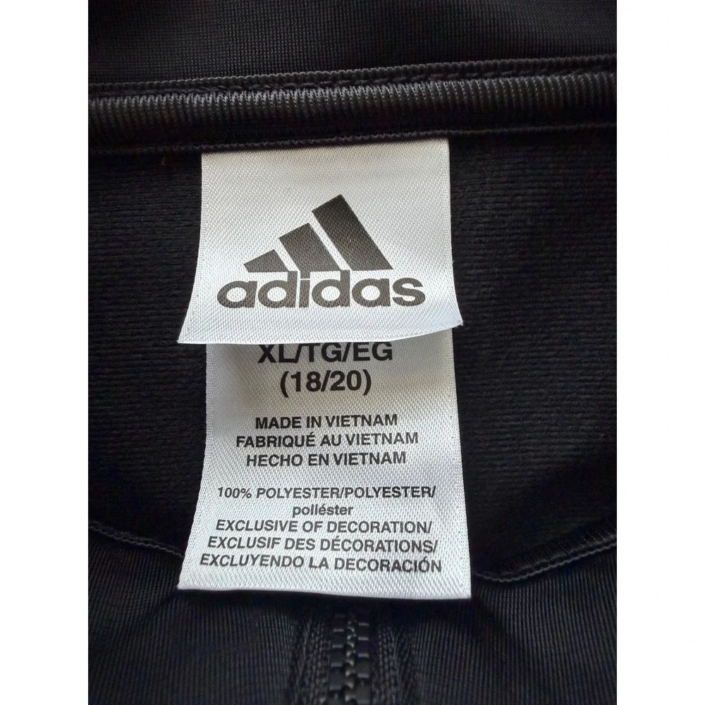 Adidas Track Jacket Boys XL 18/20 3-Stripe Full Zip Black White Excellent